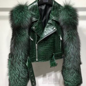 Real leather real fur beautiful leather jacket